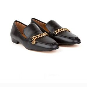 Tory Burch Black Loafers with Gold Chain